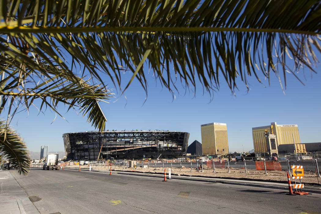 A view of Allegiant Stadium as construction progresses in Las Vegas on Monday, Jan. 13, 2020. ( ...