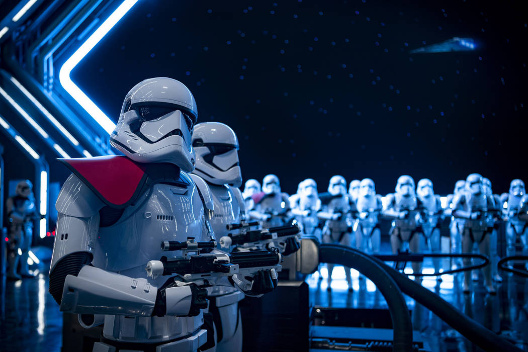 Stormtroopers await guests as they arrive in the hangar bay of a Star Destroyer as part of "Sta ...