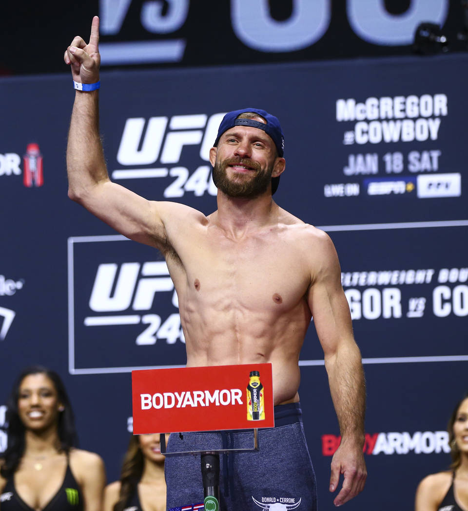 Donald "Cowboy" Cerrone during the ceremonial weigh-in event for UFC 246 in Las Vegas ...