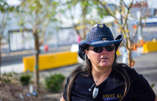 Oct. 1 shooting survivor Sue Ann Cornwell at the Community Healing Garden in downtown Las Vegas ...
