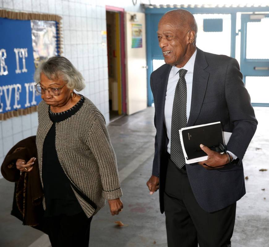 Robert Green and his wife Lettie of Las Vegas at Matt Kelly Elementary School in Las Vegas Frid ...