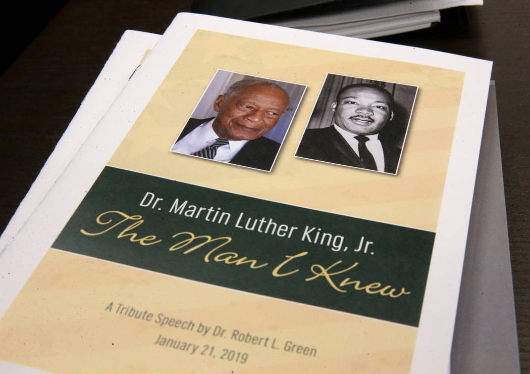 Robert Green, 86, a Las Vegas resident and close confidante of Martin Luther King Jr., shows a ...