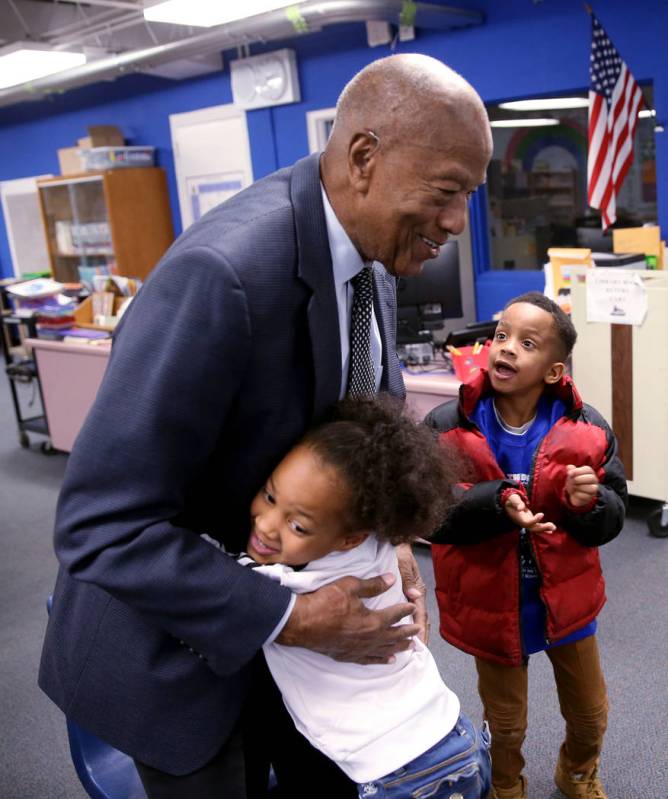 Robert Green, 86, a Las Vegas resident and close confidante of Martin Luther King Jr., greets f ...