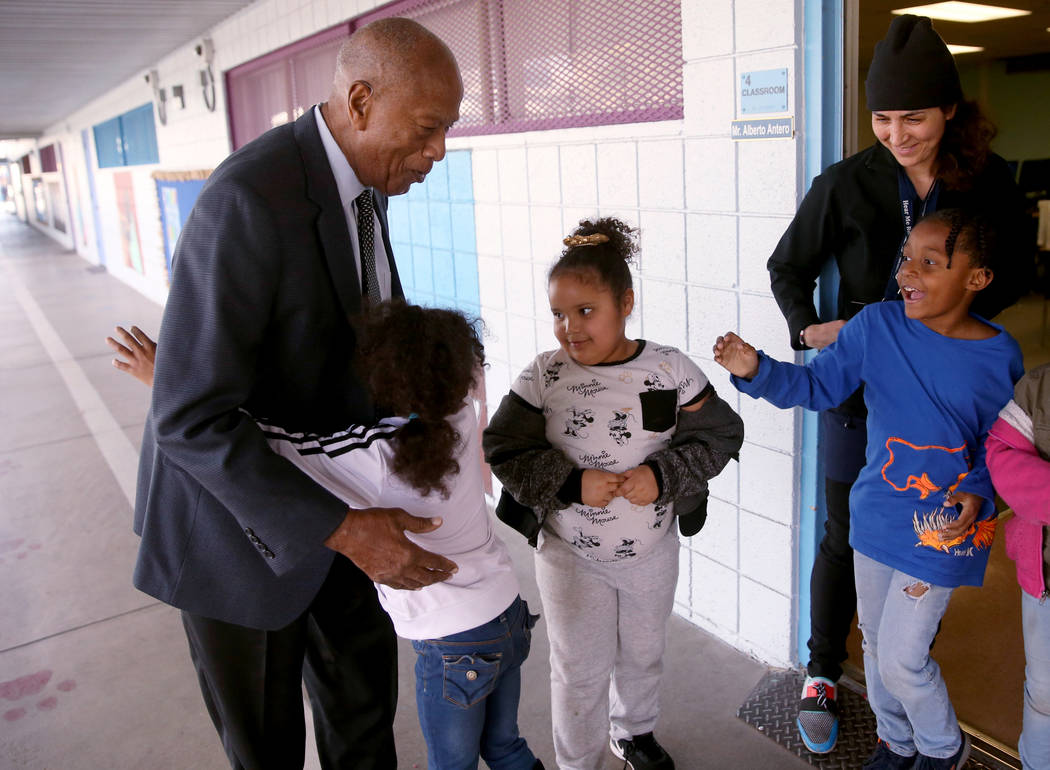 Robert Green, 86, a Las Vegas resident and close confidante of Martin Luther King Jr., greets E ...