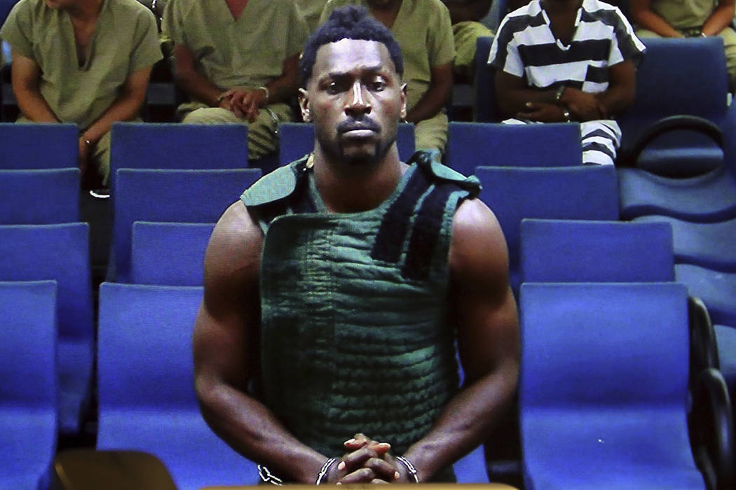 NFL free agent Antonio Brown appears at the Broward County Courthouse in Fort Lauderdale, Fla., ...