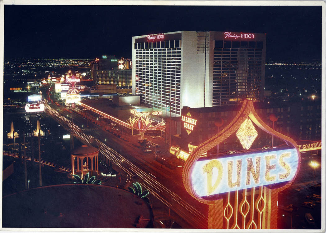 The Dunes sign appears in a historic Las Vegas postcard. (Las Vegas Review-Journal file photo)