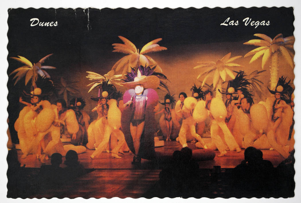 Showgirls are shown during a performance at the Dunes in a souvenir postcard. (Las Vegas Review ...