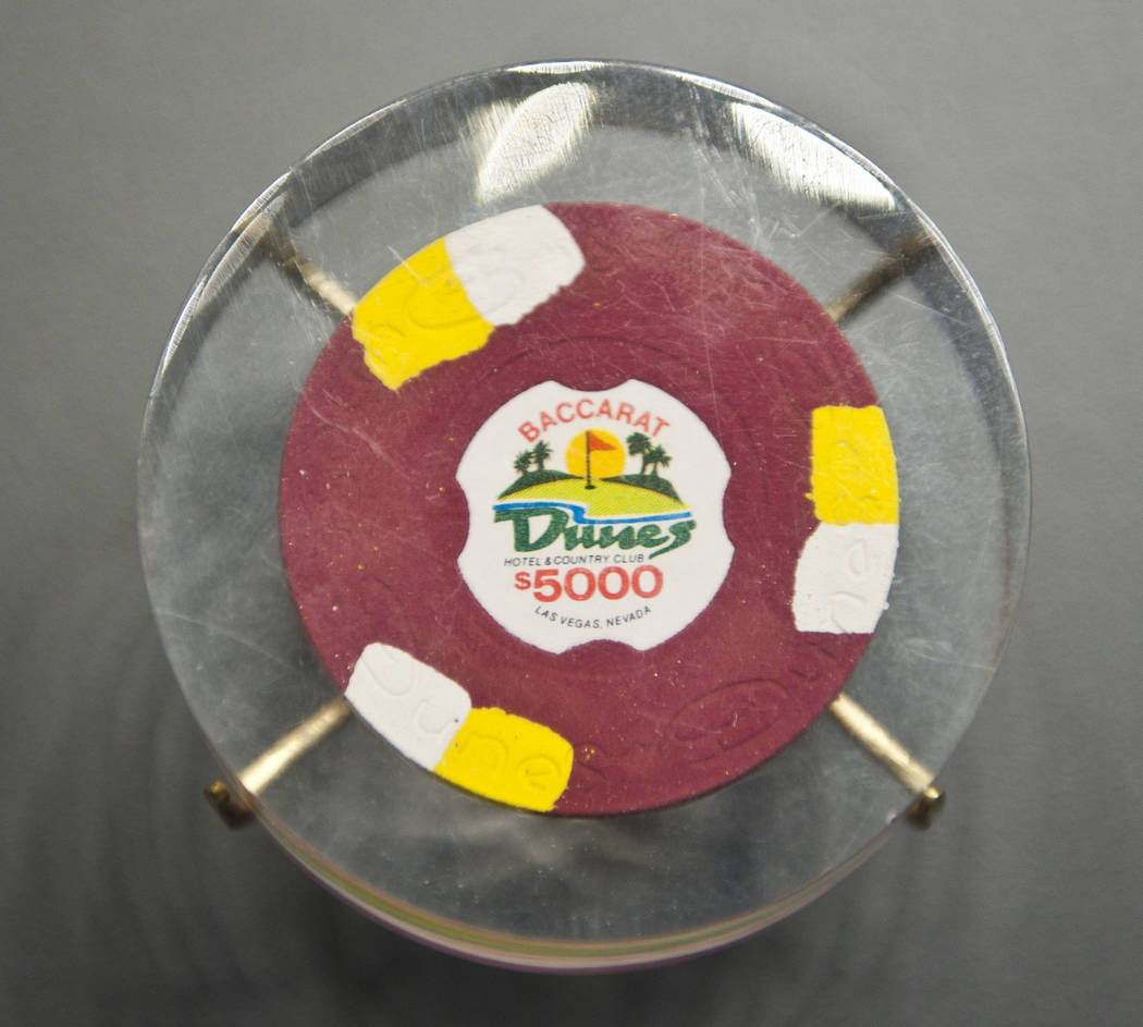 A $5,000 chip from the Dunes is displayed in 2011 at the Nevada State Museum at the Springs Pre ...