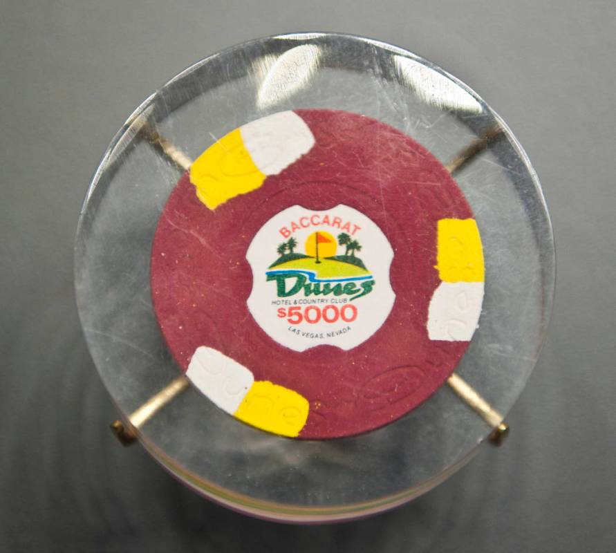 A $5,000 chip from the Dunes is displayed in 2011 at the Nevada State Museum at the Springs Pre ...