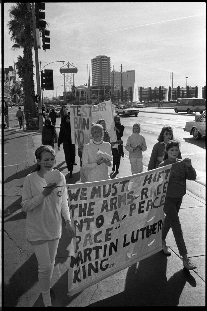 Members of Nevada's Youth Working to Prevent Nuclear War marched on the Las Vegas Strip in 1987 ...