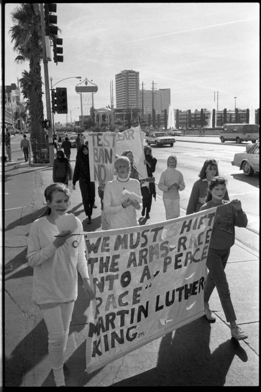 Members of Nevada's Youth Working to Prevent Nuclear War marched on the Las Vegas Strip in 1987 ...