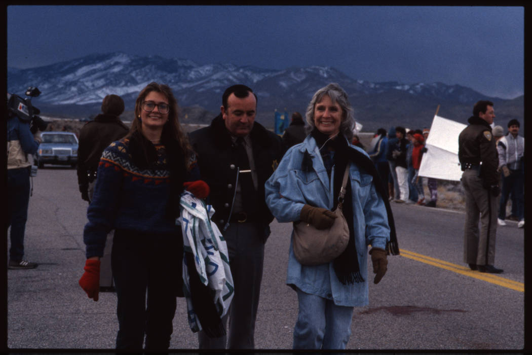 Two protesters are arrested during a February 1987 protest at the Nevada Test Site. (Review-Jou ...