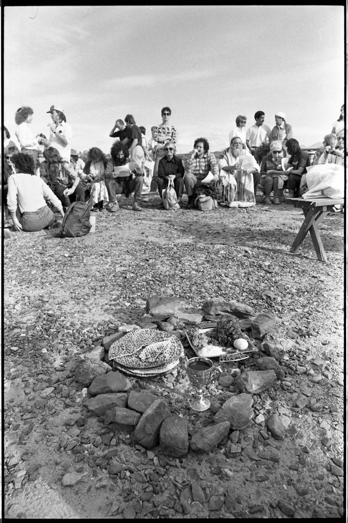 Anti-nuclear protesters gather to hold a Passover seder at the test site in 1987. Thirteen prot ...