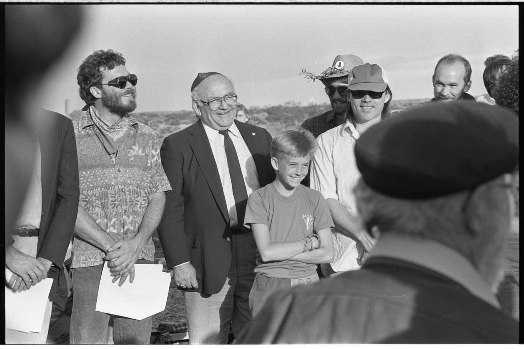 Actor and activist Edward Asner joins protesters during a Lenten Desert Experience gathering in ...