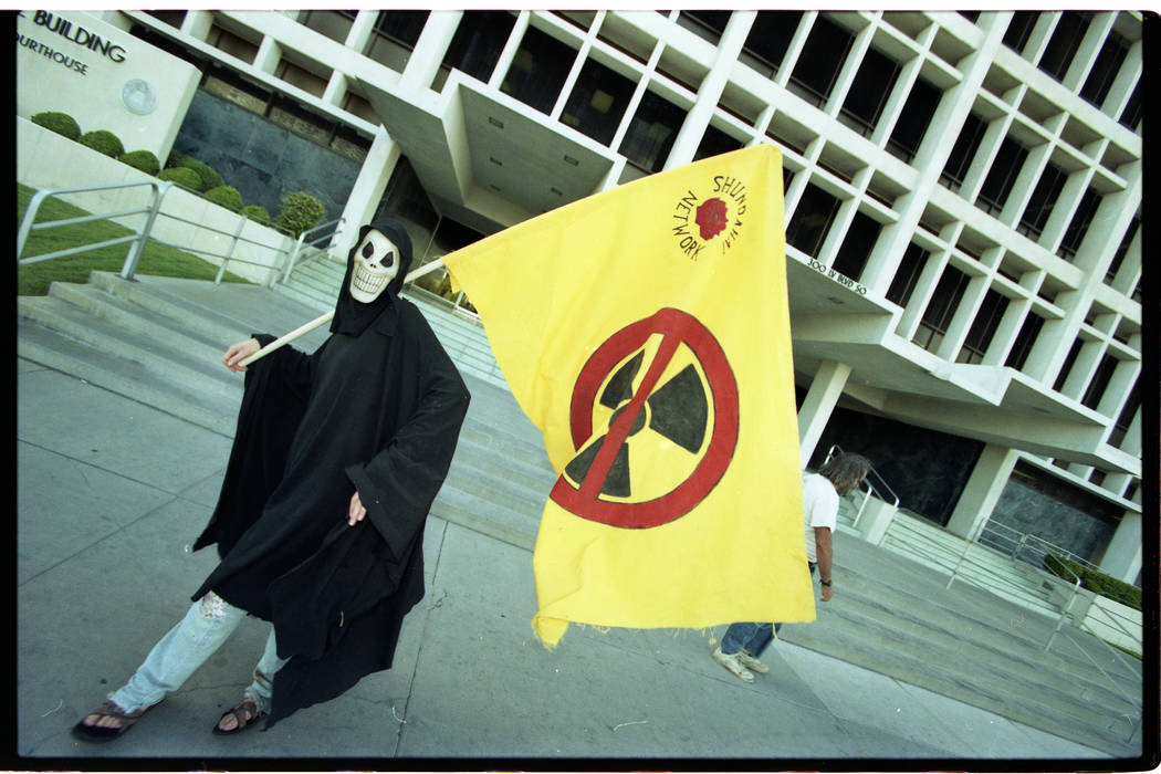 A 1997 anti-nuclear protest outside the Foley Federal Building and United States Courthouse in ...