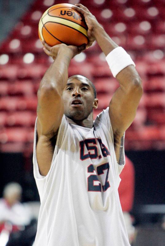 Team USA basketball player Kobe Bryant pulls up for a jump shot during the practice held at the ...