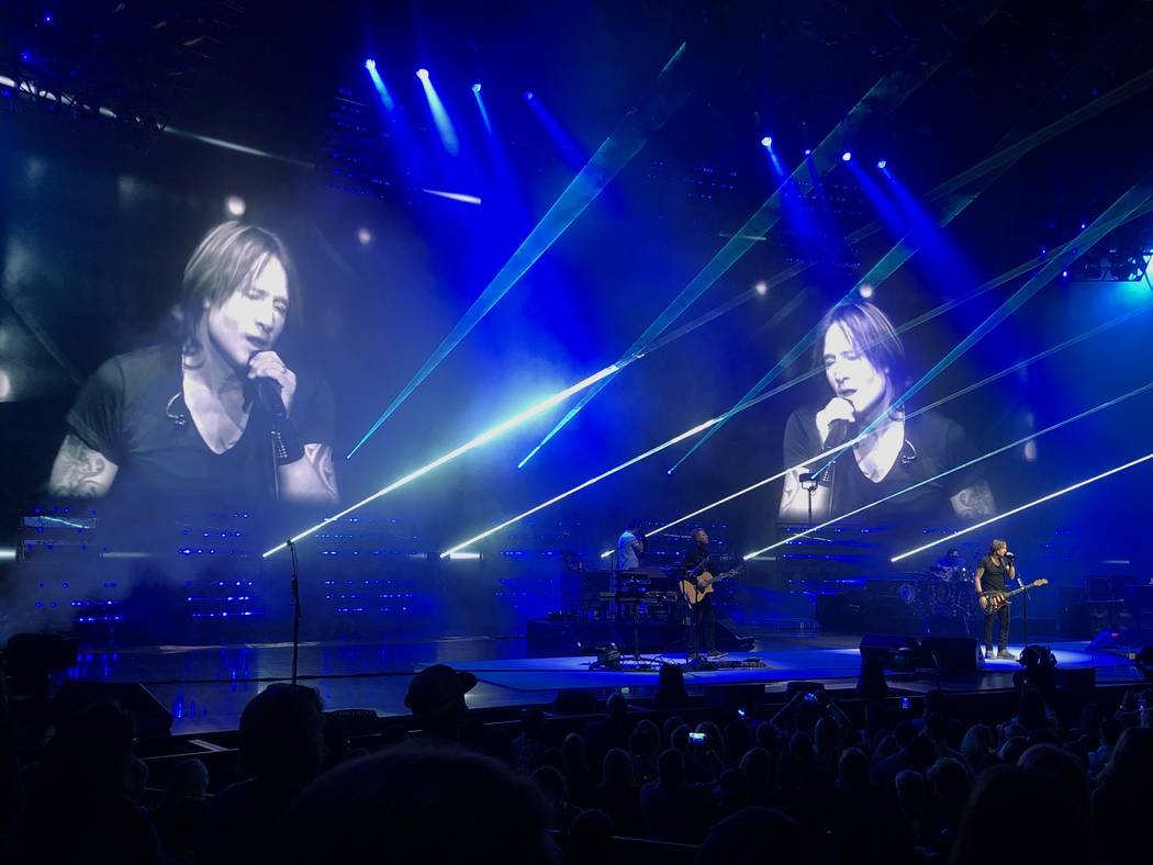 Keith Urban is shown during his "Graffiti U" tour stop at the Colosseum at Caesars Palace on Sa ...