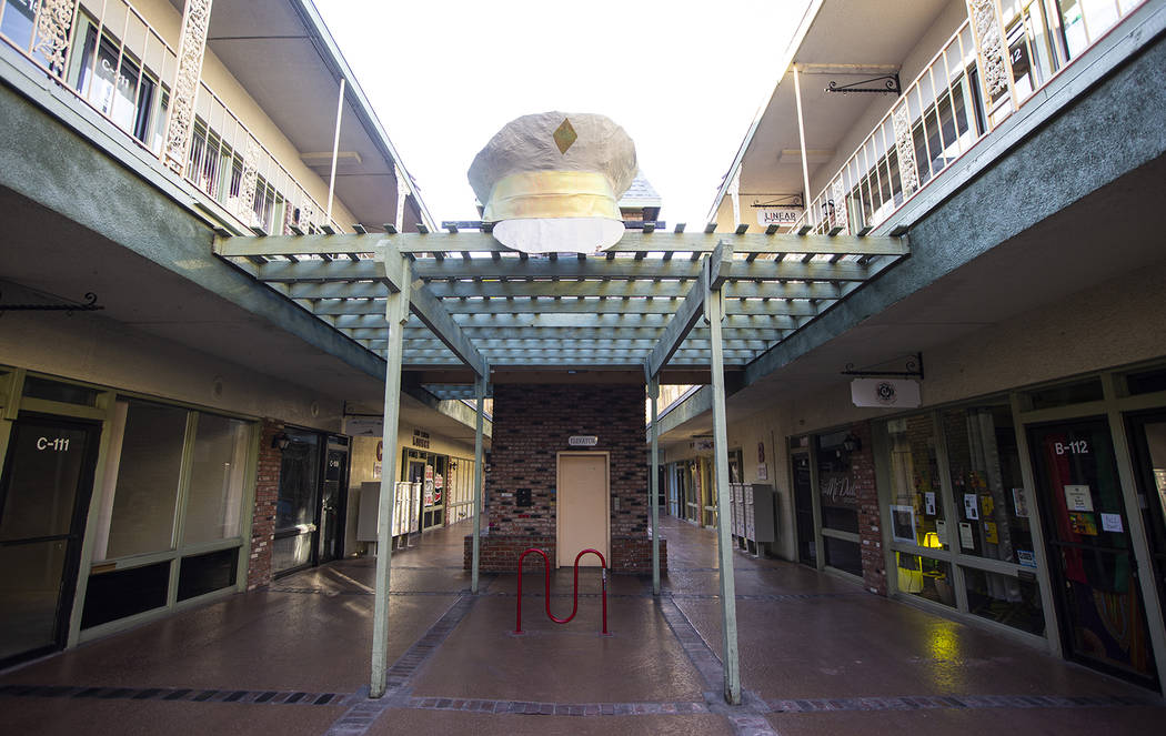 A view of New Orleans Square, which features a large sailor hat from Burning Man, in Las Vegas ...