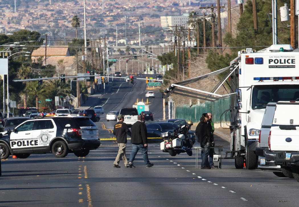 Las Vegas police are at the scene of a barricade situation near Washington Avenue and Valley Vi ...