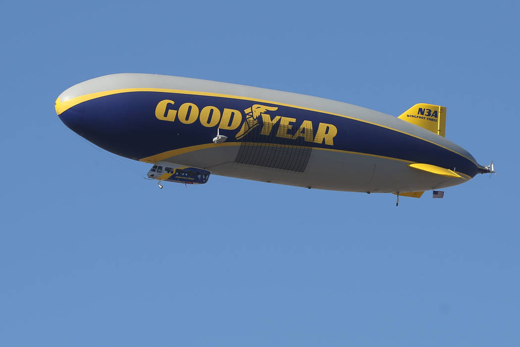The Goodyear blimp Wingfoot Three flies over the Review-Journal from North Las Vegas Airport on ...