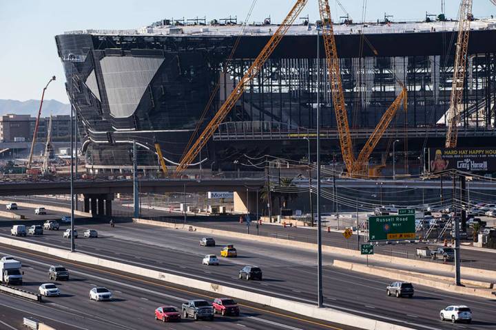 A view of Allegiant Stadium as construction progresses in Las Vegas on Monday, Jan. 13, 2020. ( ...