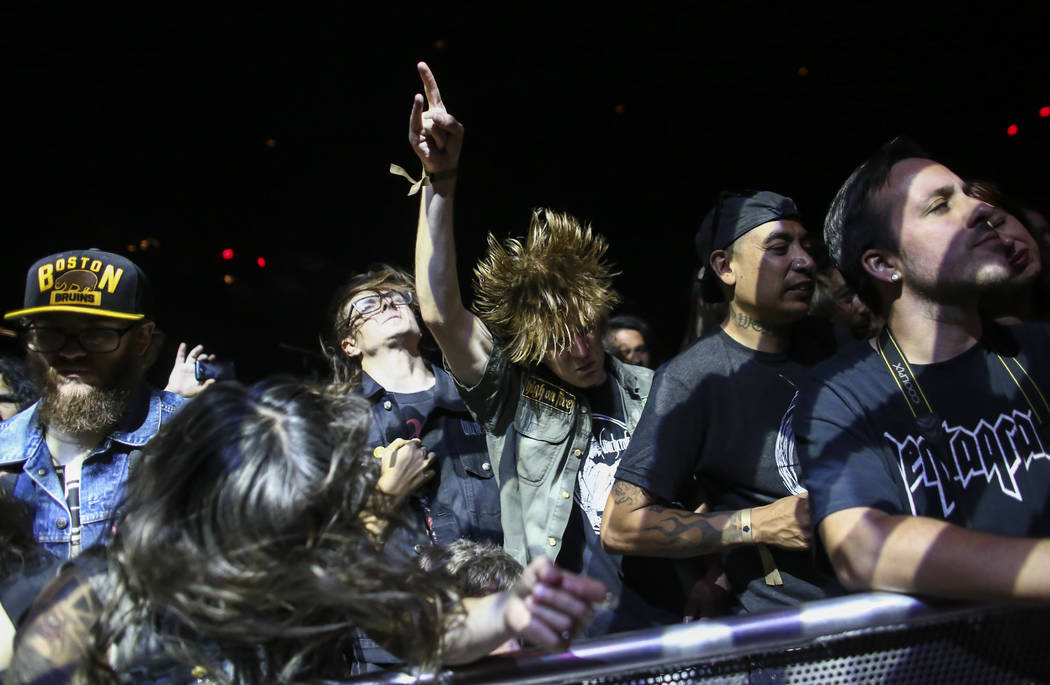 Fans headbang as Pentagram performs during the Psycho Las Vegas music festival at the Hard Rock ...
