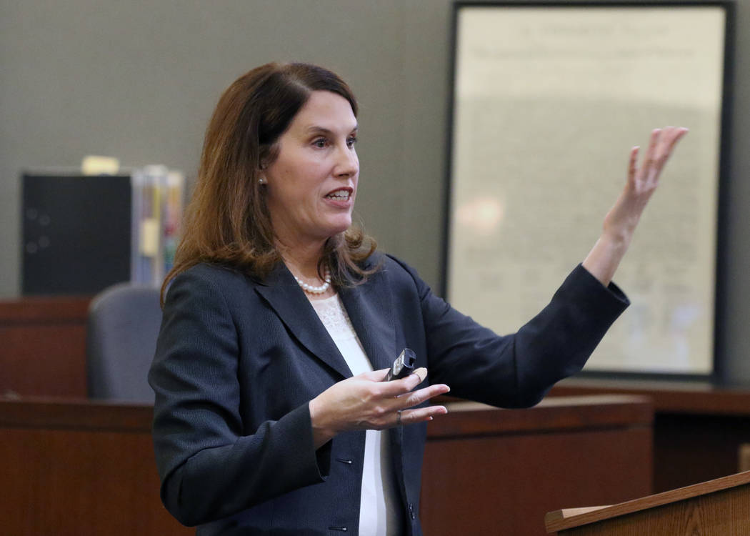Chief Deputy District Attorney Pamela Weckerly delivers her closing statement to the jury durin ...