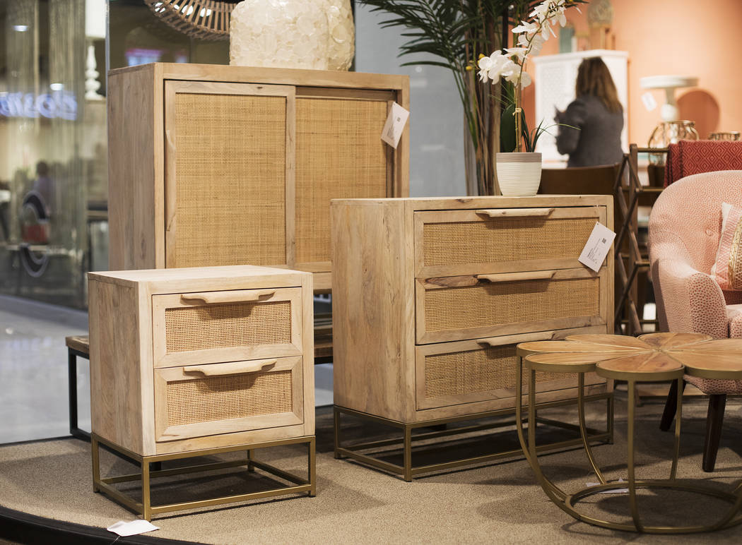 Ratan cabinets at the Powell Linon booth at the Las Vegas Market in Las Vegas, Monday, Jan. 27, ...