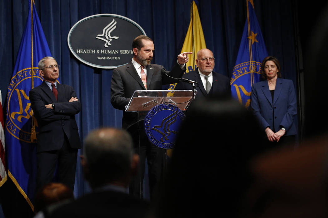 Health and Human Services Secretary Alex Azar speaks at a news conference about the federal gov ...