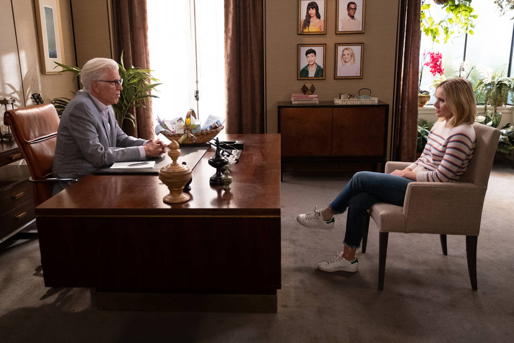 THE GOOD PLACE -- "Whenever You're Ready" Episode 413/414 -- Pictured: (l-r) Ted Dans ...