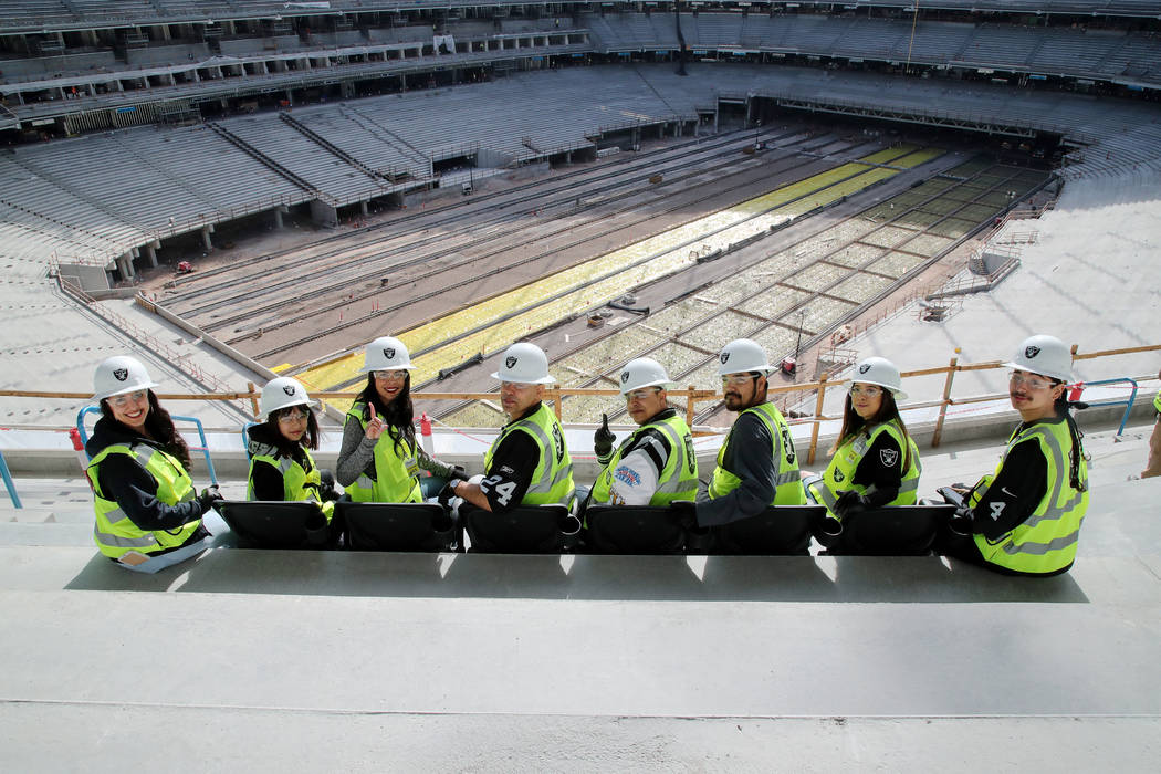 This image provided by the Las Vegas Raiders shows the first six seats installed at Allegiant S ...