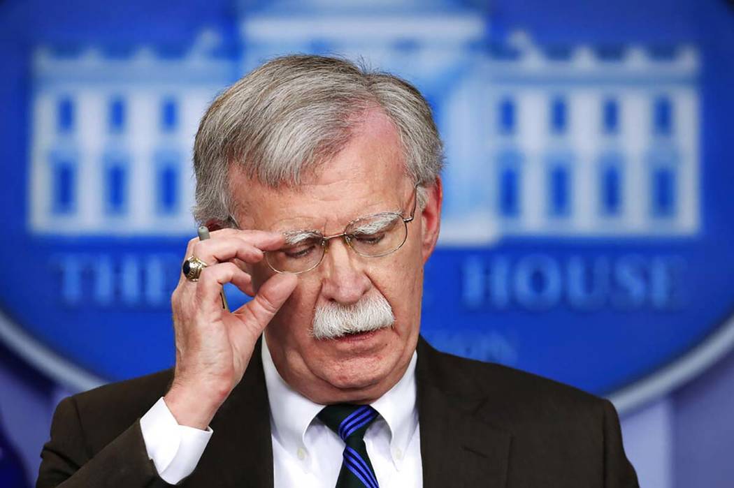 In a Nov. 27, 2018, file photo, National Security Adviser John Bolton speaks to reporters durin ...