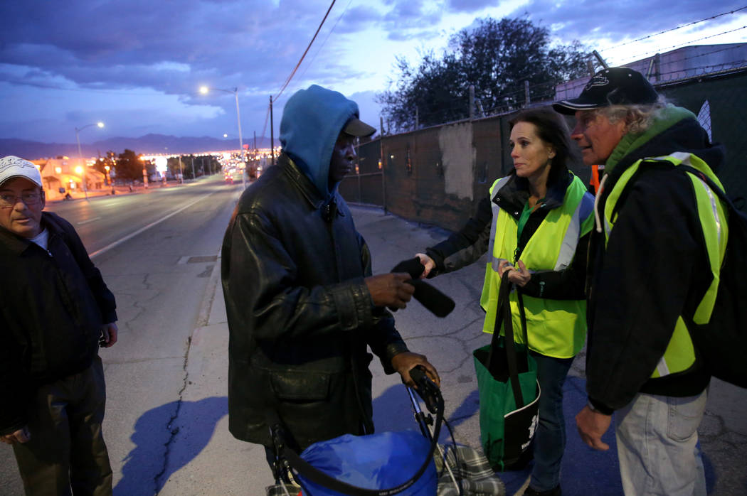 Homeless count volunteers Clark County Social Services grant administrator Shawna Thompson and ...