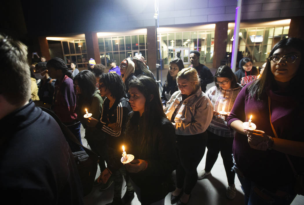 Attendees listen to stories about the impact Kobe Bryant had on his fans lives during a vigil f ...