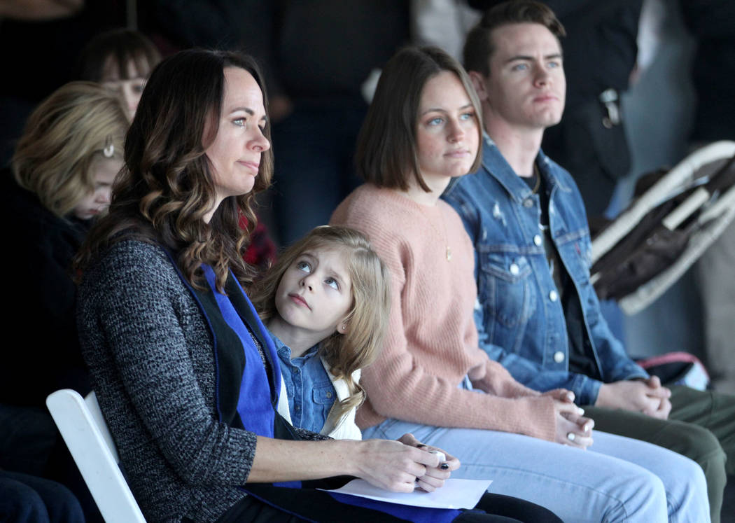 Nicole Beck, from left, with her children Katriann, 6, Avenlee, 17, and Daxton, 20, attend the ...
