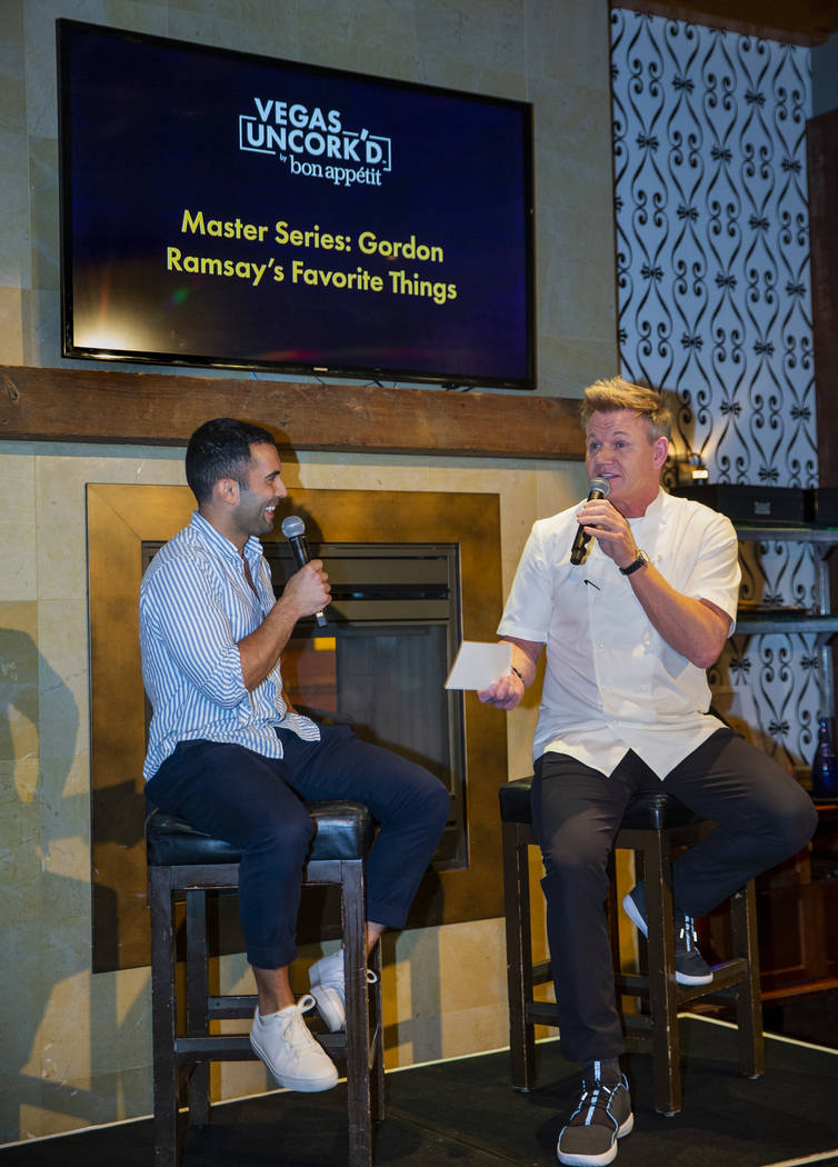 Bon Appetit editor Andy Baraghani reacts to another response from Gordon Ramsay during a Vegas ...