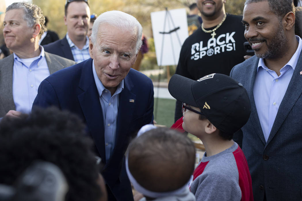 Former Vice President and presidential candidate Joe Biden interacts with people who are attend ...