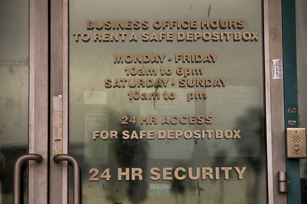Exterior door of 24/7 Private Vaults, which filed for bankruptcy and shut down in 2014, still s ...