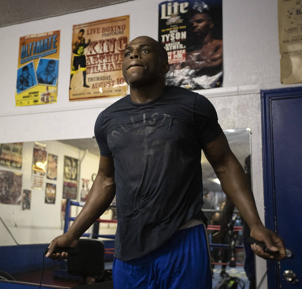 Heavyweight boxer Rubens Nicolas jumps rope during his training session on Friday, Jan. 24, 202 ...
