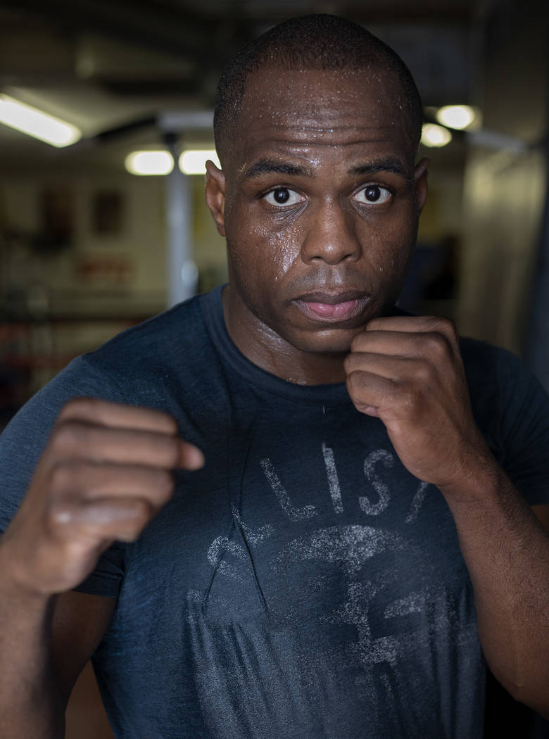 Heavyweight boxer Rubens Nicolas poses for a portrait before practice on Friday, Jan. 24, 2020, ...