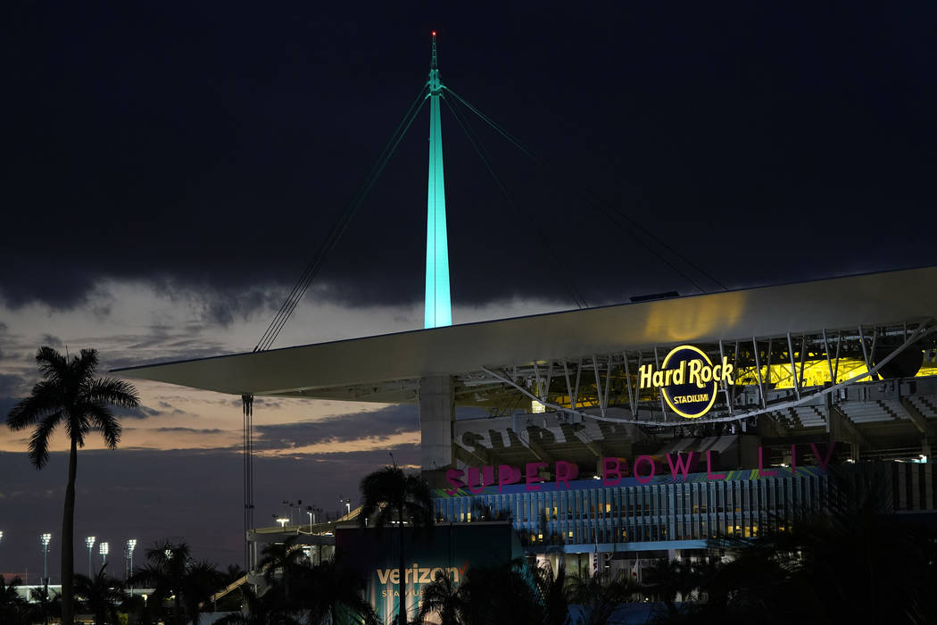 Hard Rock Stadium is shown Thursday, Jan. 30, 2020, in Miami Gardens, Fla., in preparation for ...