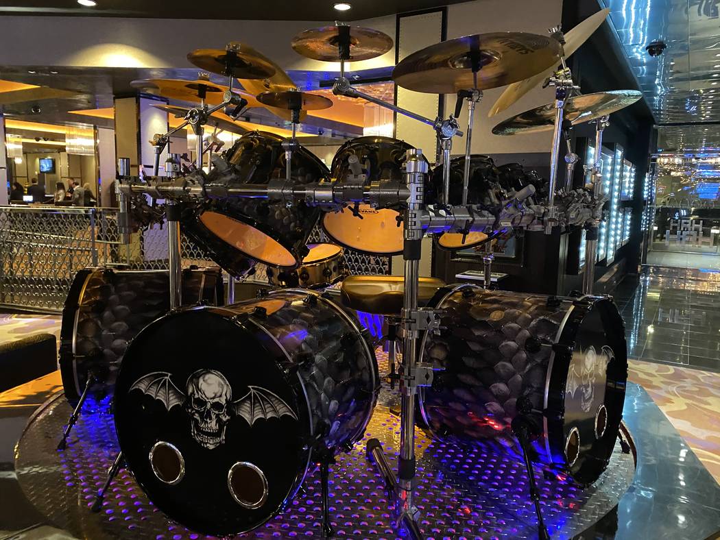 A drum kit played by the late Jimmy "The Rev" Sullivan of Avenged Sevenfold is shown Hard Rock ...