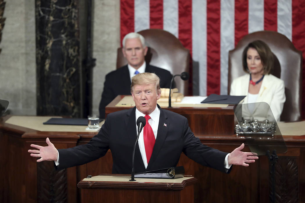 In this Feb. 5, 2019, file photo, President Donald Trump delivers his State of the Union addres ...