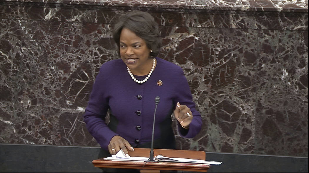 House impeachment manager Rep. Val Demings, D-Fla., speaks during closing arguments in the impe ...