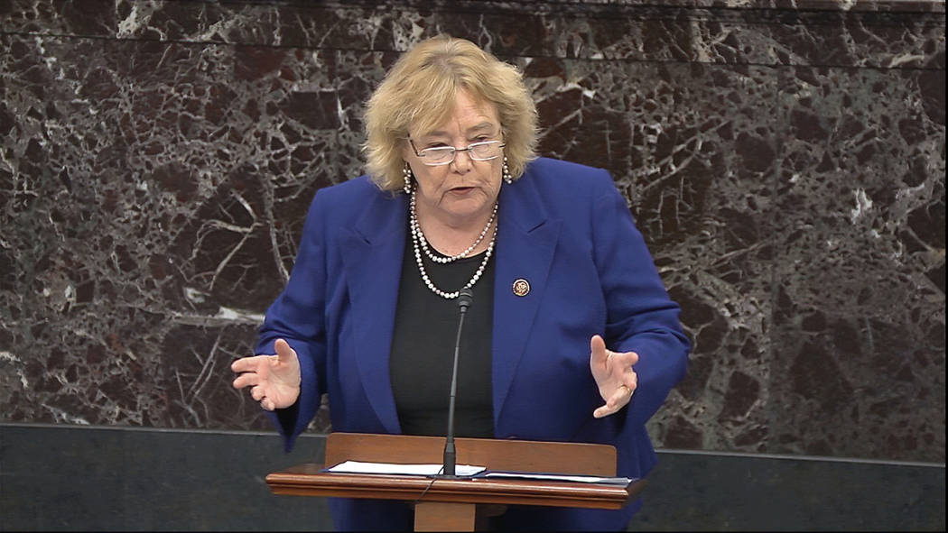 House impeachment manager Rep. Zoe Lofgren, D-Calif., speaks during closing arguments in the im ...
