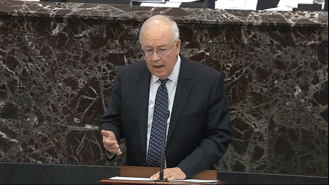 Ken Starr, an attorney for President Donald Trump speaks during closing arguments in the impeac ...