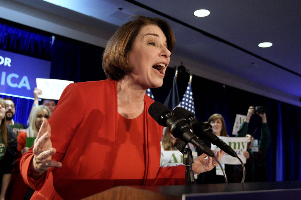 Democratic presidential candidate Sen. Amy Klobuchar, D-Minn., speaks to supporters at her cauc ...