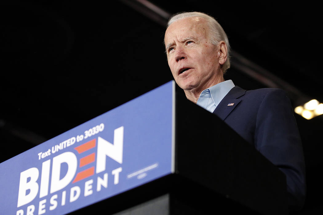 Democratic presidential candidate former Vice President Joe Biden speaks at a caucus night camp ...