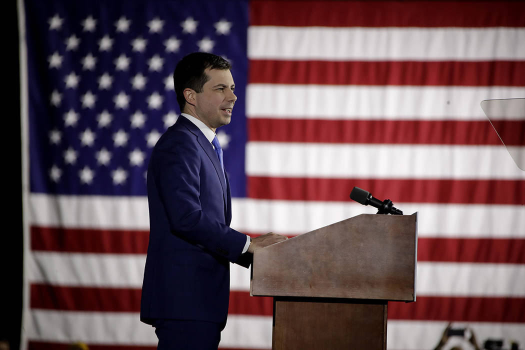 Democratic presidential candidate former South Bend, Ind., Mayor Pete Buttigieg speaks to suppo ...