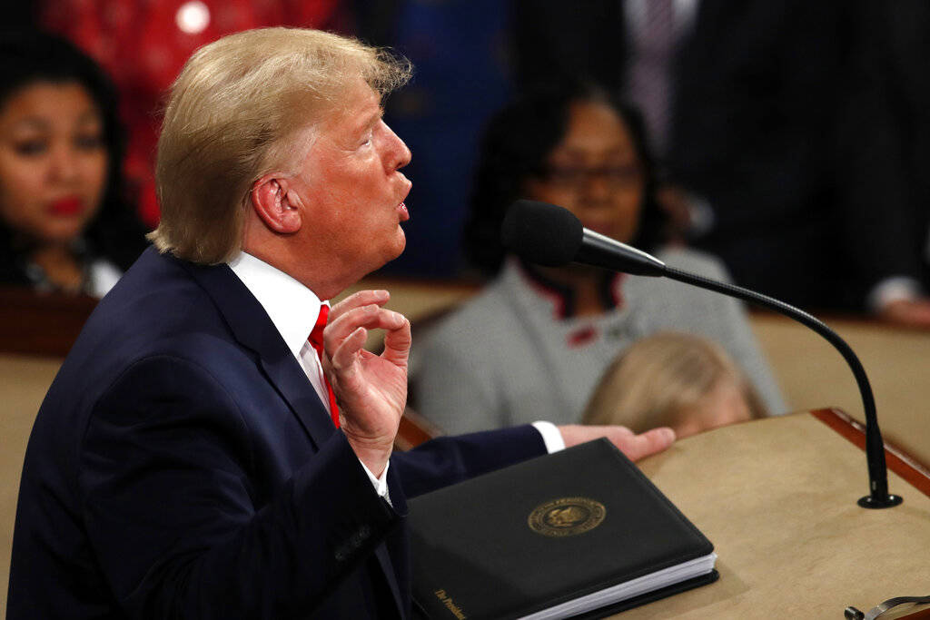 President Donald Trump delivers his State of the Union address to a joint session of Congress o ...